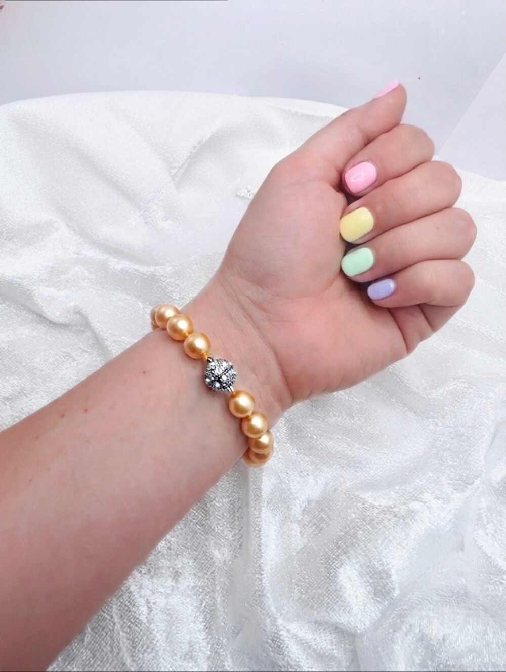 Gold 10mm South Sea Shell Pearls 4 Pc Set Earrings Bracelet  Necklace 925 Clasp - Picture 15 of 17